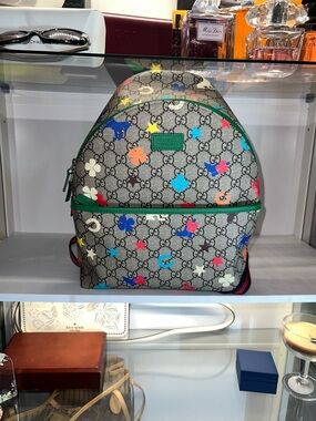 Gucci Multicolor Floral GG Canvas Backpack with Green Trim